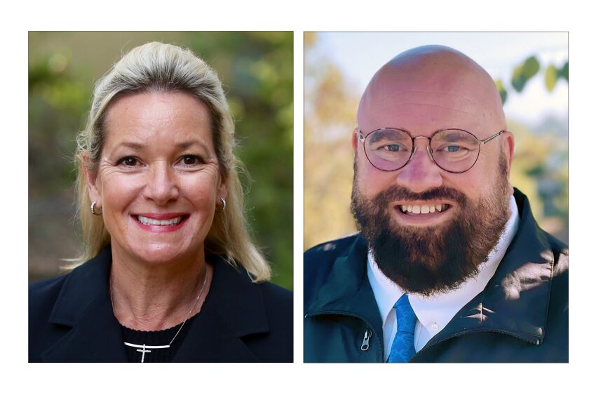 2022 La Mesa mayoral candidates Kristine Alessio and Mark Arapostathis.