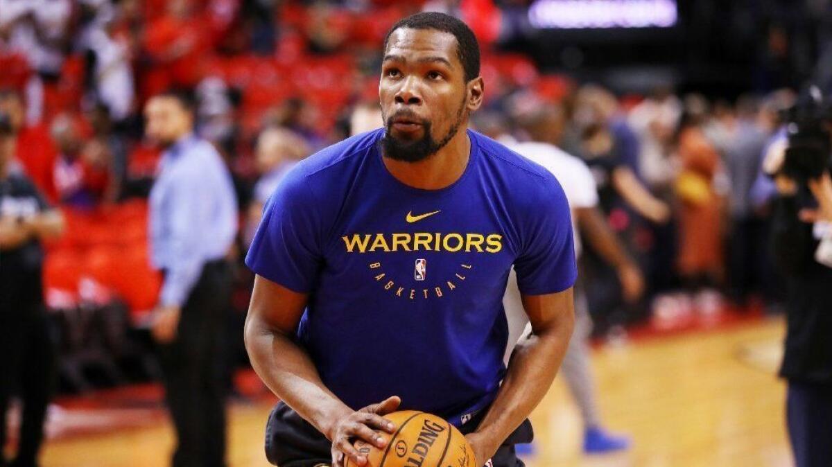 Kevin Durant warms up prior to Game 5 of the 2019 NBA Finals against the Toronto Raptors.