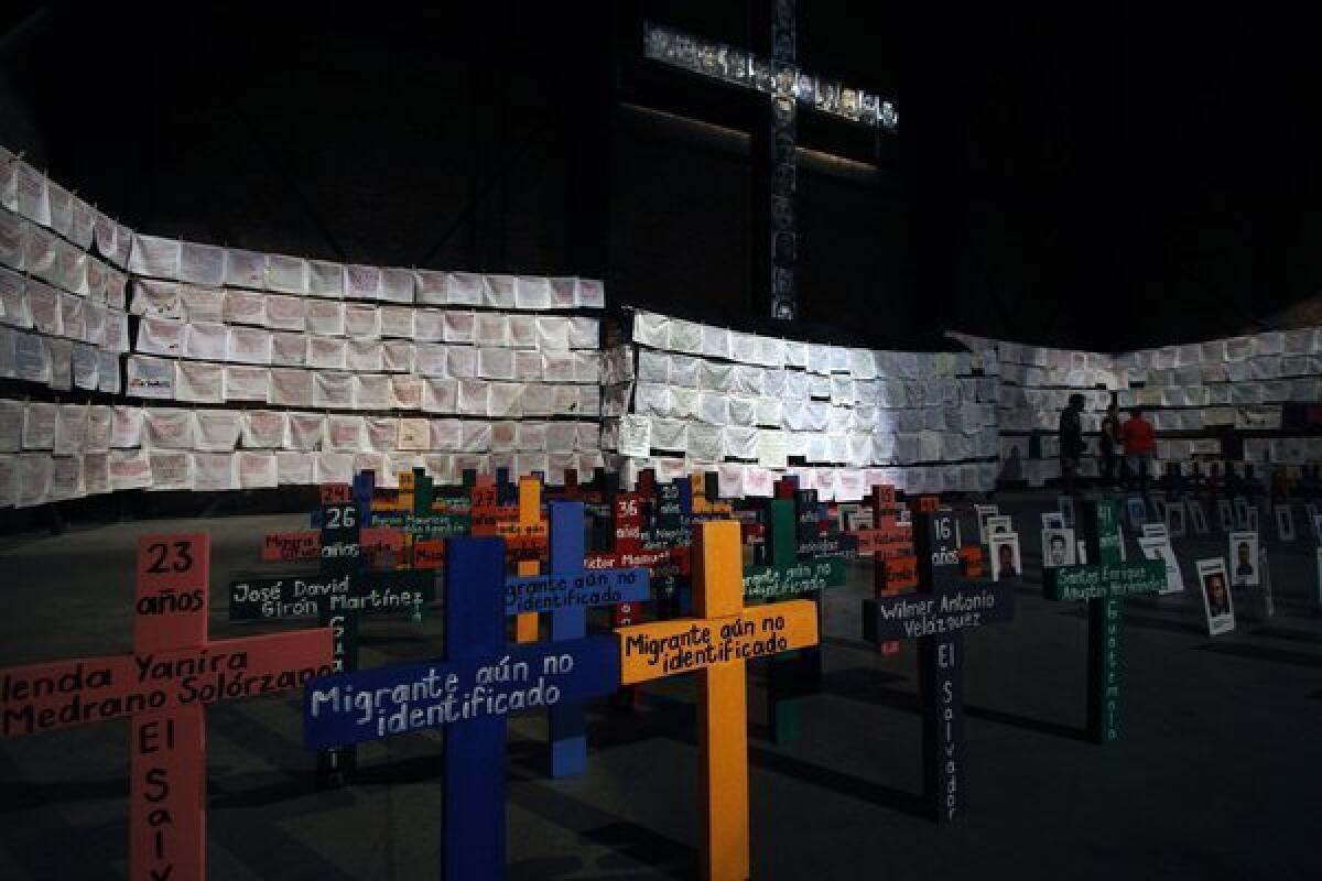 View of a memorial installed by the "Embroidering for Peace" civil movement with handkerchiefs embroidered with the names of victims of violence in Guadalajara, Mexico, on Nov. 2, 2013 -- Mexico's Day of the Dead.