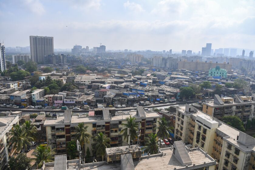 The sprawling Dharavi slum in Mumbai, India.