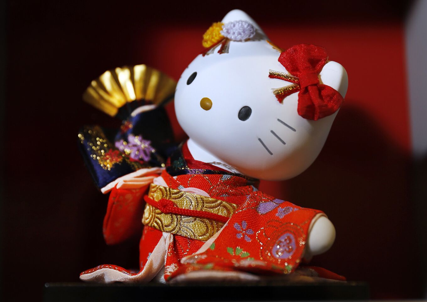A Hello Kitty figurine on display at the Japanese American National Museum's "Hello! Exploring the Supercute World of Hello Kitty" exhibition. The retrospective devoted to Hello Kitty opened in October and runs through April 26.