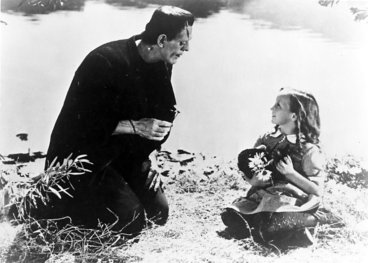Boris Karloff and Marilyn Harris in "Frankenstein," based on Mary Shelley's novel.