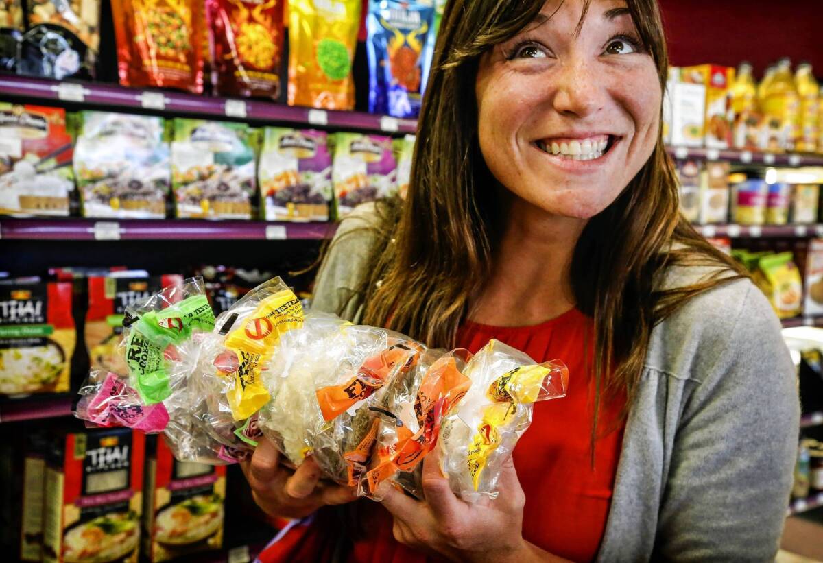Jennifer Arrington of Santa Monica says, "I like the cookies! I'm caught!" while shopping at Pam Mac D's Gluten-Free Market in Burbank. Cookies are among the bestselling items at the store.
