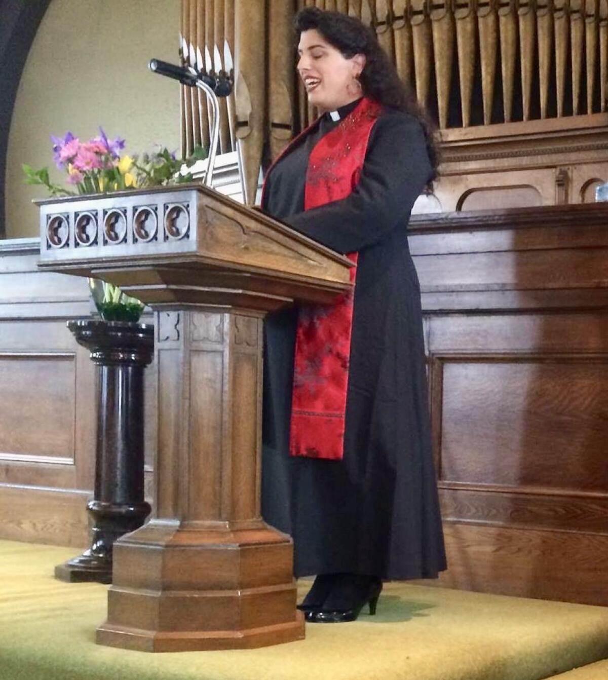 Elena Rose Vera, executive director of Trans Lifeline, at her ordination ceremony in 2016.