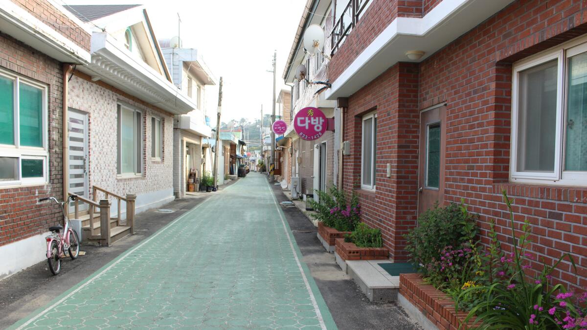 The commercial street on Yeonpyeong Island, South Korea, on June 10, 2016.