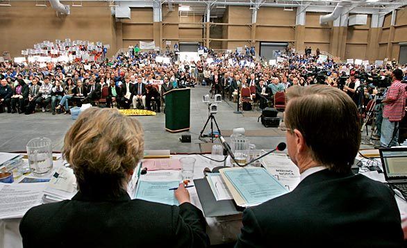 Approximately 3,500 people crowded into Wyland Hall at the Del Mar Fairgrounds for the California Coastal Commission hearing.