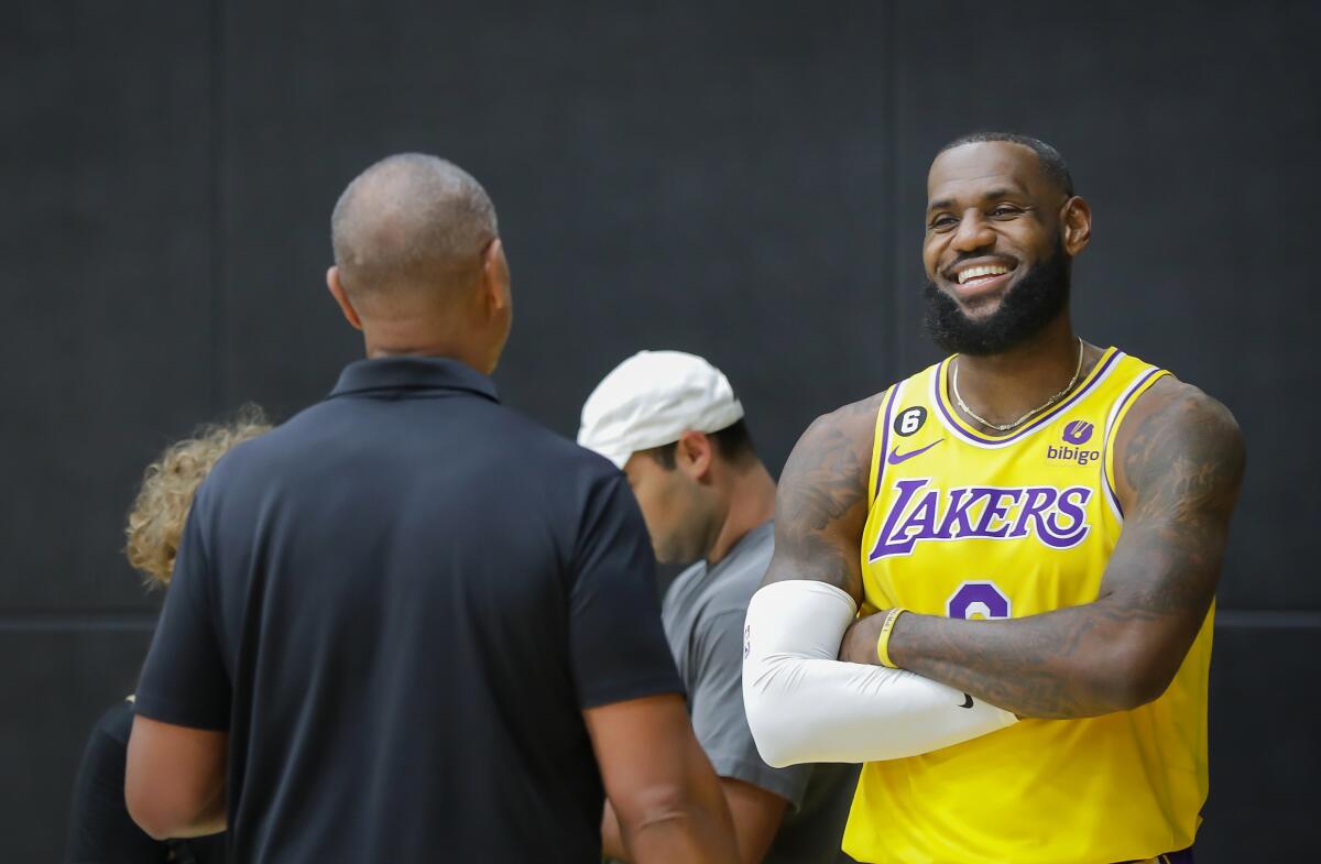 LeBron James was all smiles at media day while talking to a reporter.