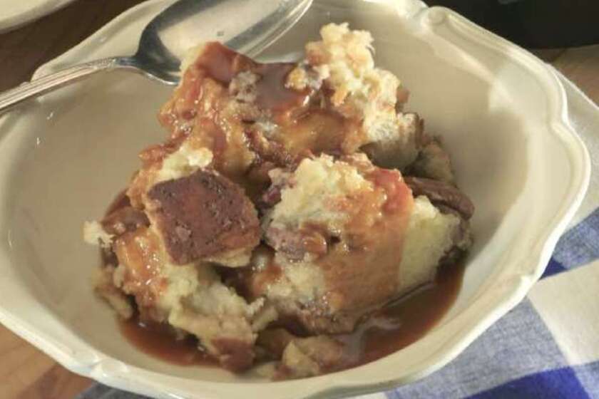 Recipe: White chocolate bread pudding with whiskey caramel sauce