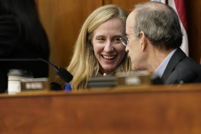 WASHINGTON, DC - DECEMBER 18: Rep. Abigail Spanberger (L) (D-VA), who will vote in favor of impeaching U.S. President Donald Trump, confers with Rep. Eliot Engel (R) (D-NY), chairman of the House Foreign Relations Committee following a hearing December 18, 2019 in Washington, DC. Later today the U.S. House of Representatives is expected to vote on two articles of impeachment against Trump charging him with abuse of power and obstruction of Congress. (Photo by Win McNamee/Getty Images) ** OUTS - ELSENT, FPG, CM - OUTS * NM, PH, VA if sourced by CT, LA or MoD **