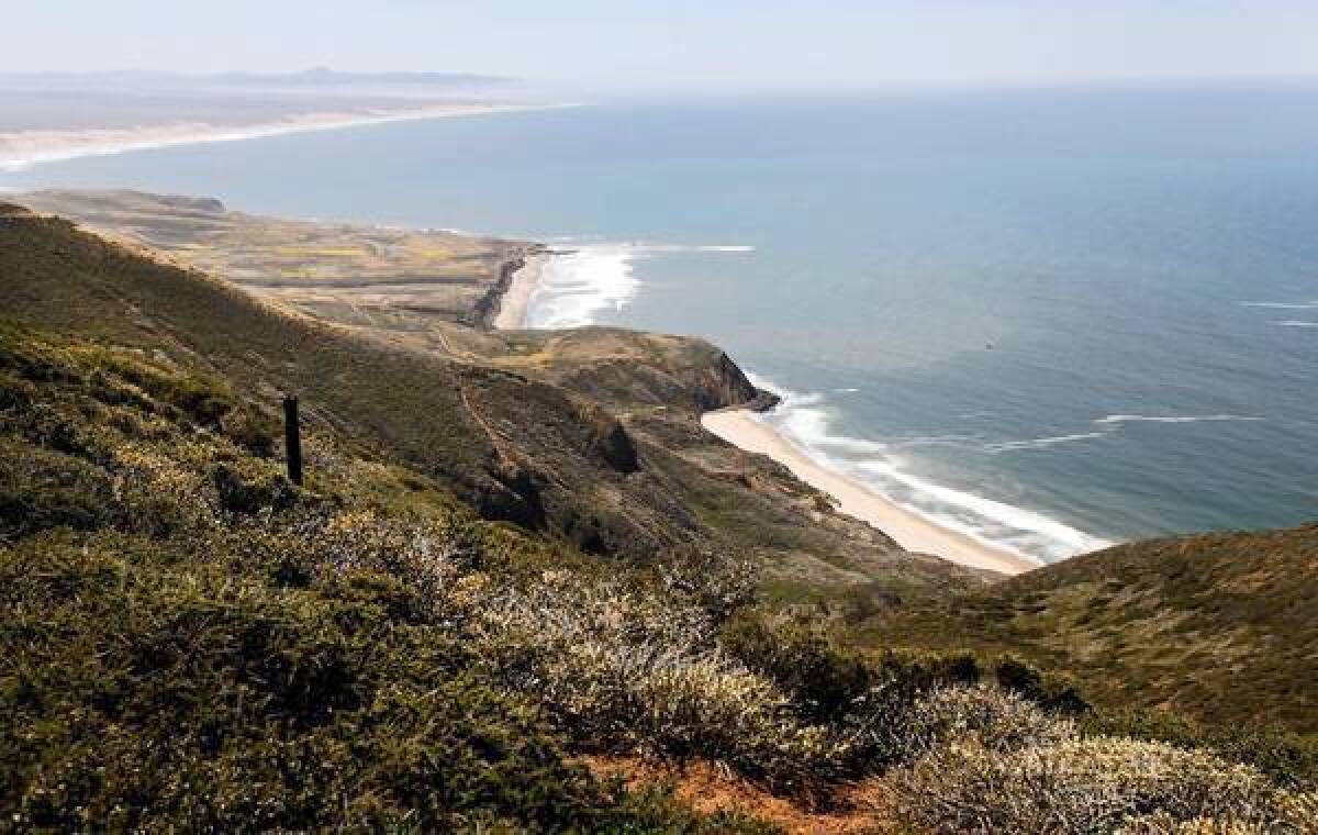 The view south from a ridgeline on the northern edge of Vandenberg Air Force Base. Environmental groups oppose a plan that would allow land-based drilling at Vandenberg.