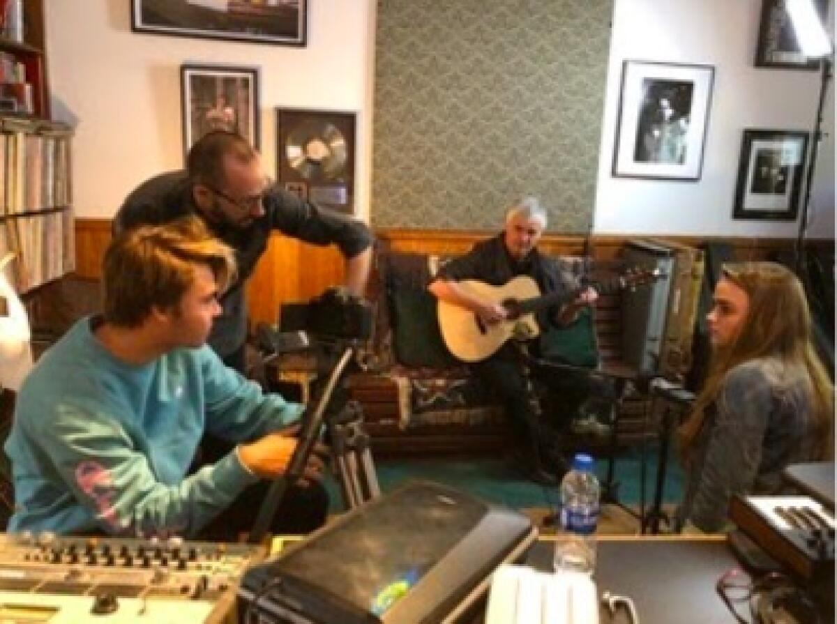 Luca Csathy, Brad Kester, and Anabelle Gauvreau from CCA with Laurence Juber.