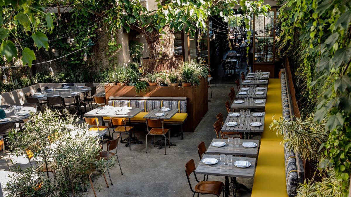 The outdoor dining area at Nic's, a new restaurant on Beverly Boulevard.