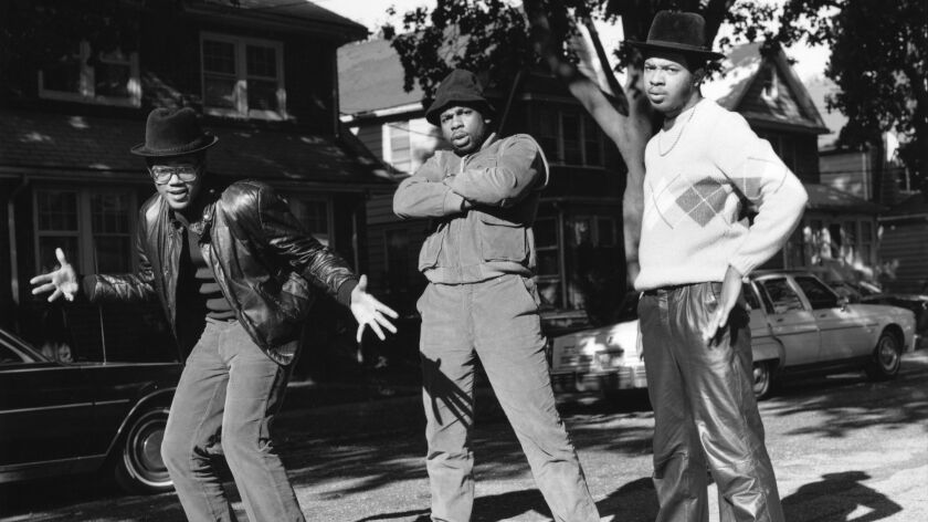 Hip-hop pioneers Run-D.M.C., photographed in 1984.