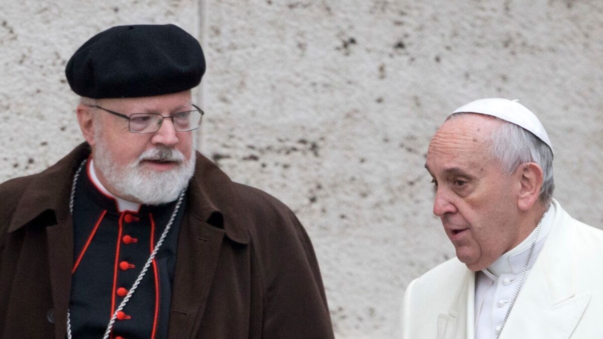 Pope Francis, right, talks with Cardinal Sean O'Malley of Boston, his top advisor on abuse by priests, in 2015.