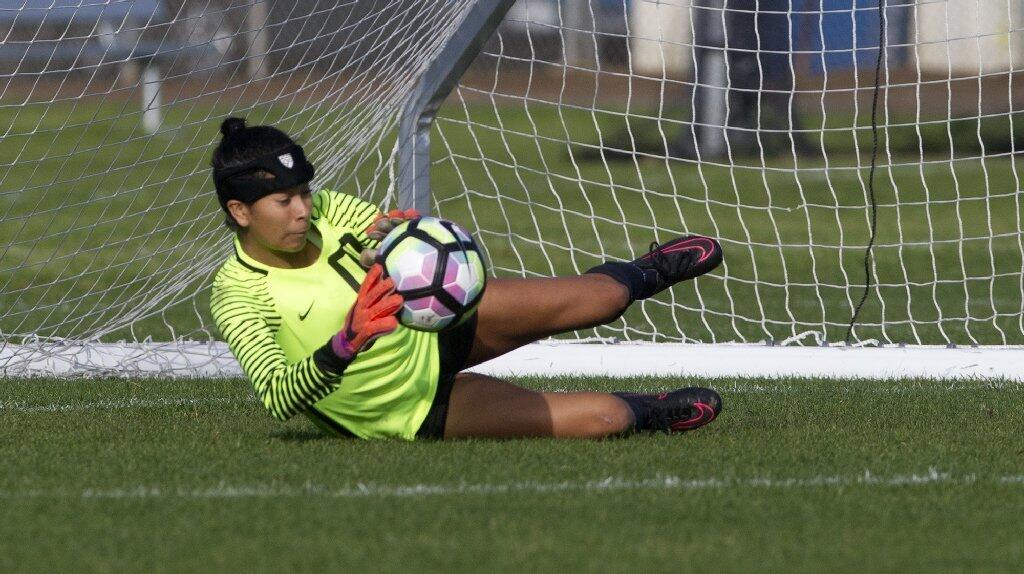 Corona del Mar High goalie Ally Lozano makes a save during the first half against Northwood.