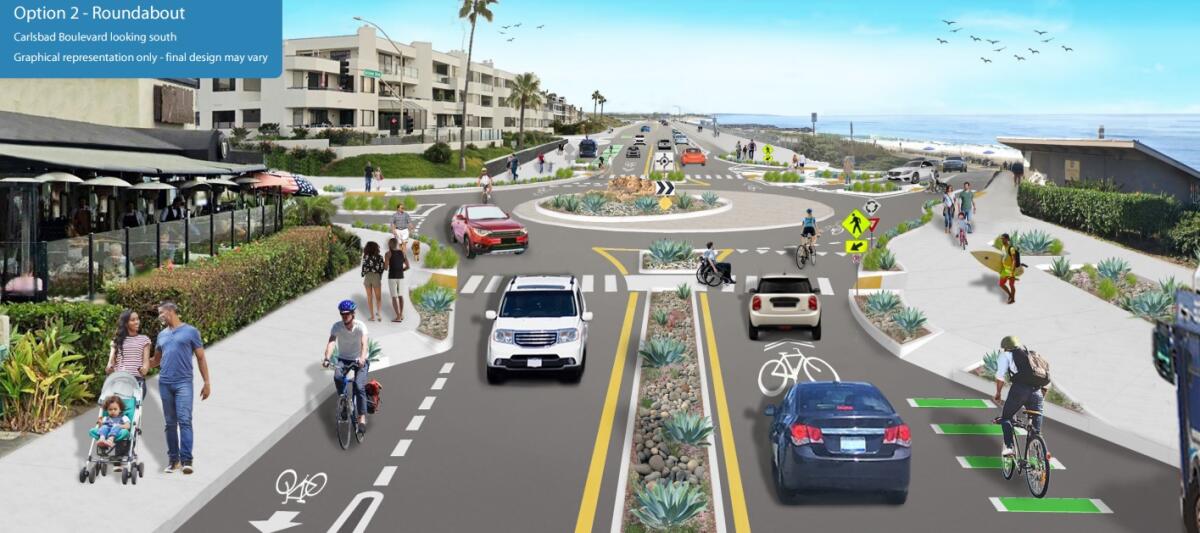 The Carlsbad City Council has approved this proposed roundabout for Tamarack Avenue and Carlsbad Boulevard.