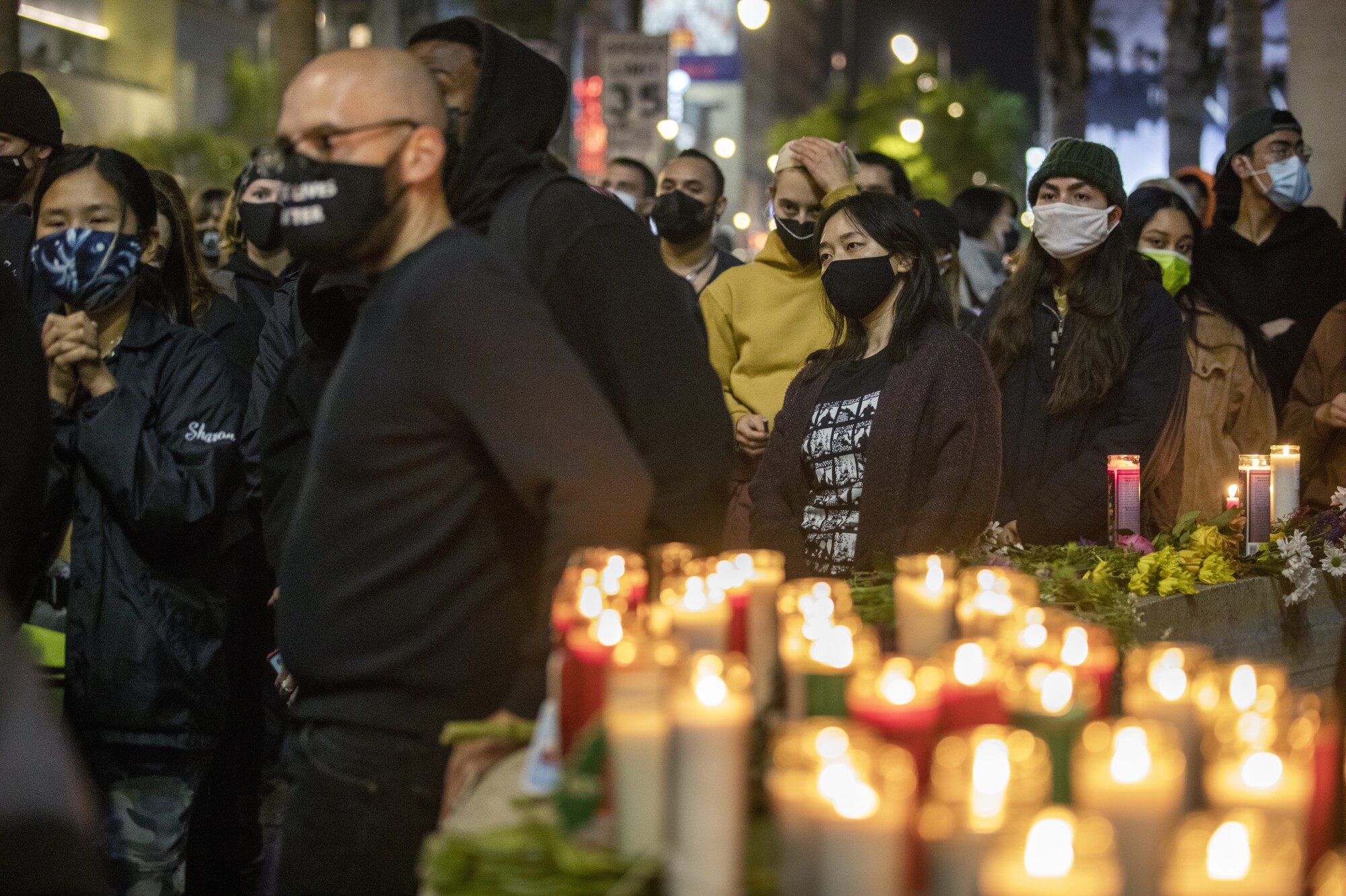 LOS ANGELES, CA - APRIL 15: An anti-police brutality vigil near Sunset and Vine in Hollywood