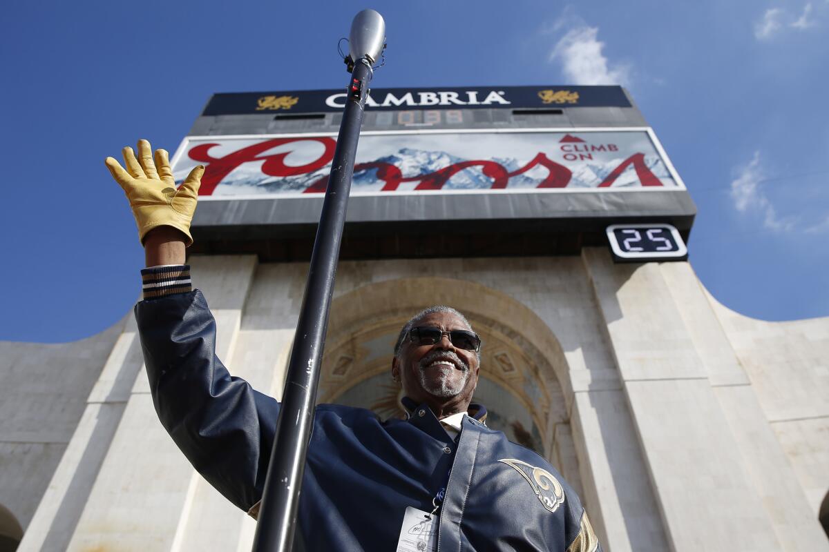 Former Los Angeles Rams star Rosey Grier at the Los Angeles Memorial Coliseum.
