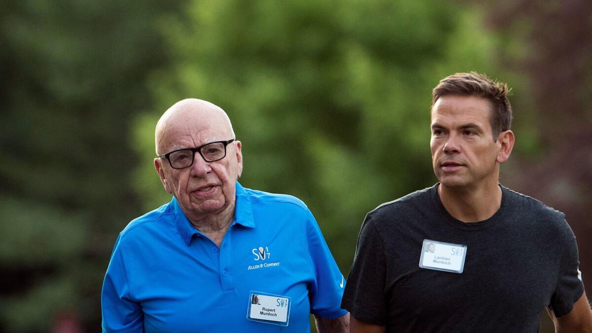 Rupert Murdoch, left, and Lachlan Murdoch, executive chairmen of 21st Century Fox, in July.