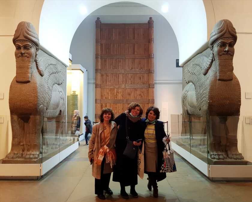 The Abdelkader sisters, from left Afrah, Najah and Wedad, at the British National Museum.
