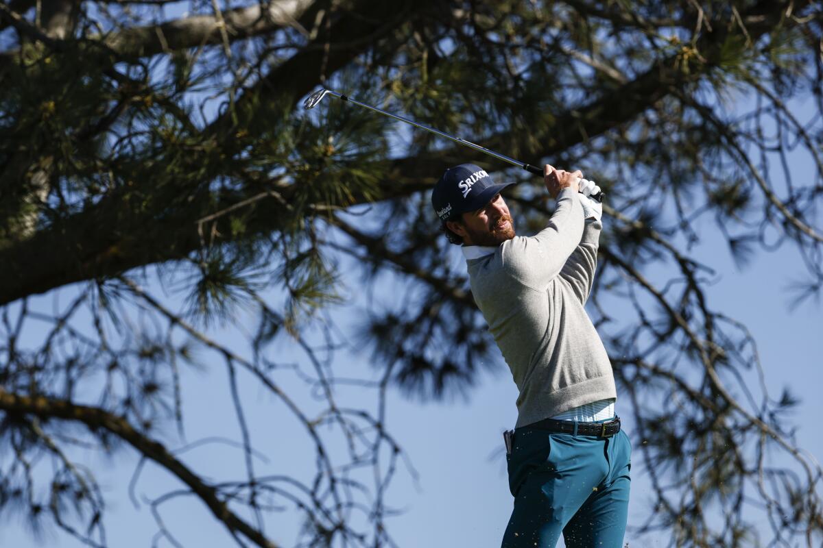 Farmers Insurance Open leader Sam Ryder tees off during the third round Jan. 27 at Torrey Pines Golf Course in La Jolla.