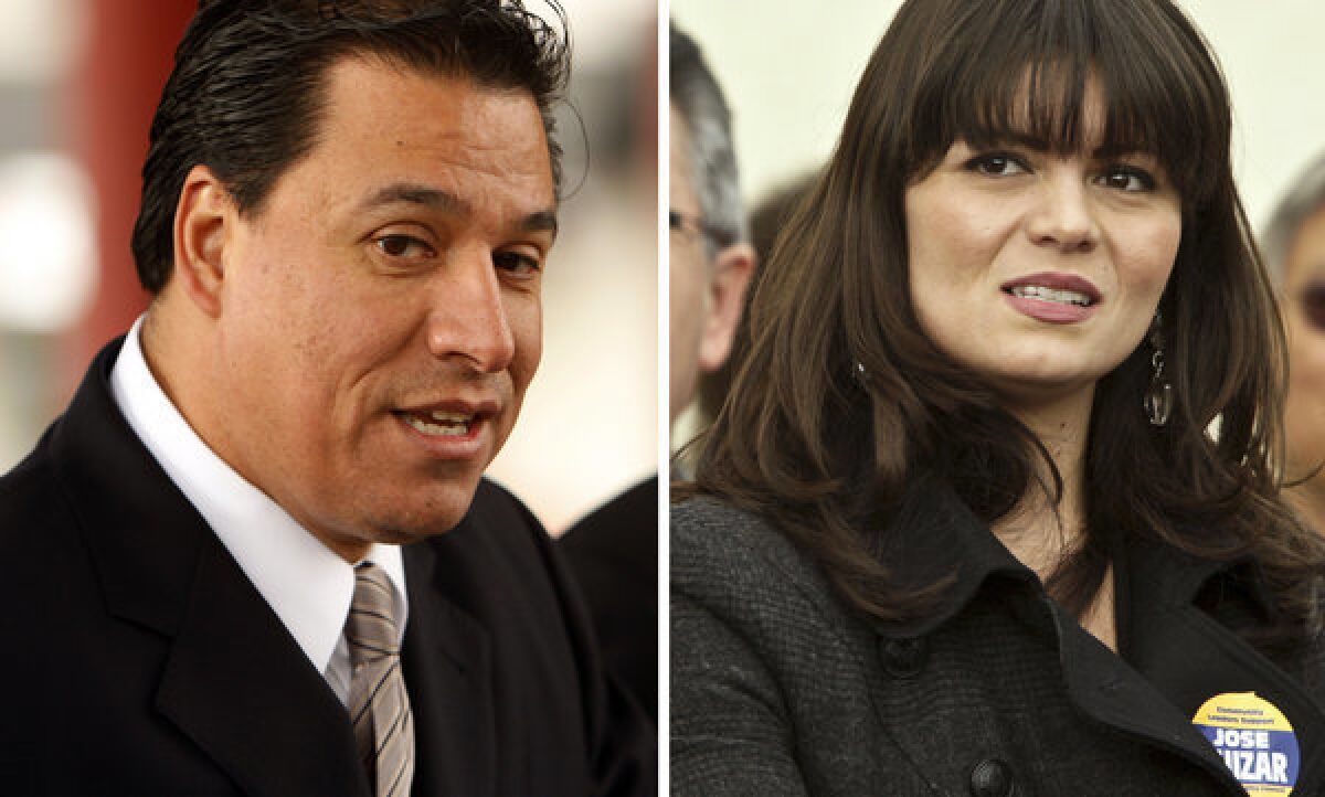 A Feb. 15, 2012, photo of Los Angeles City Councilman Jose Huizar and a Jan. 08, 2010, image of his then deputy chief of staff, Francine Godoy.