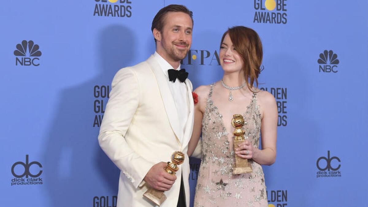 2017 Golden Globe winners Ryan Gosling and Emma Stone.