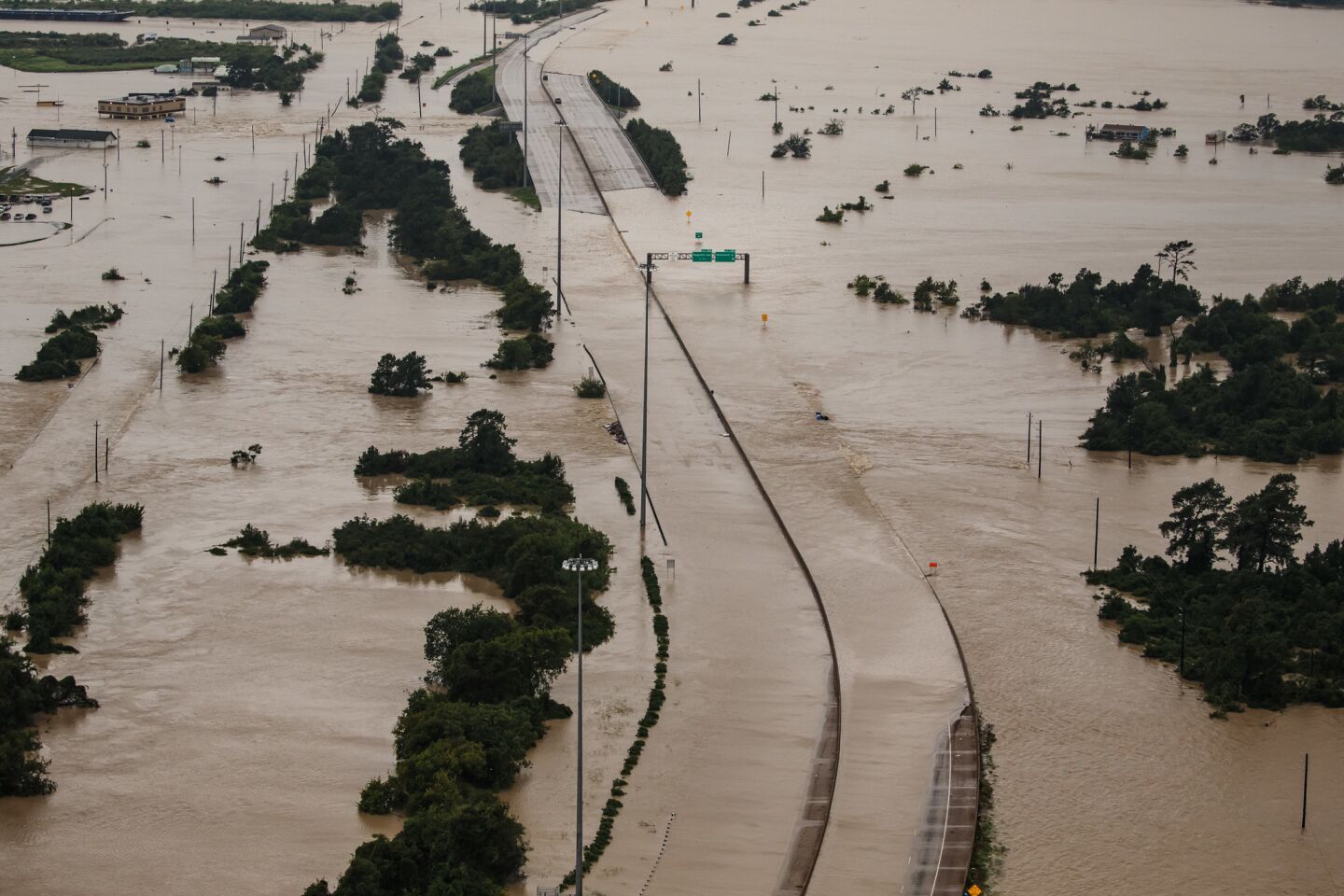 Portions of Interstate 10 remain flooded in Houston, Texas.