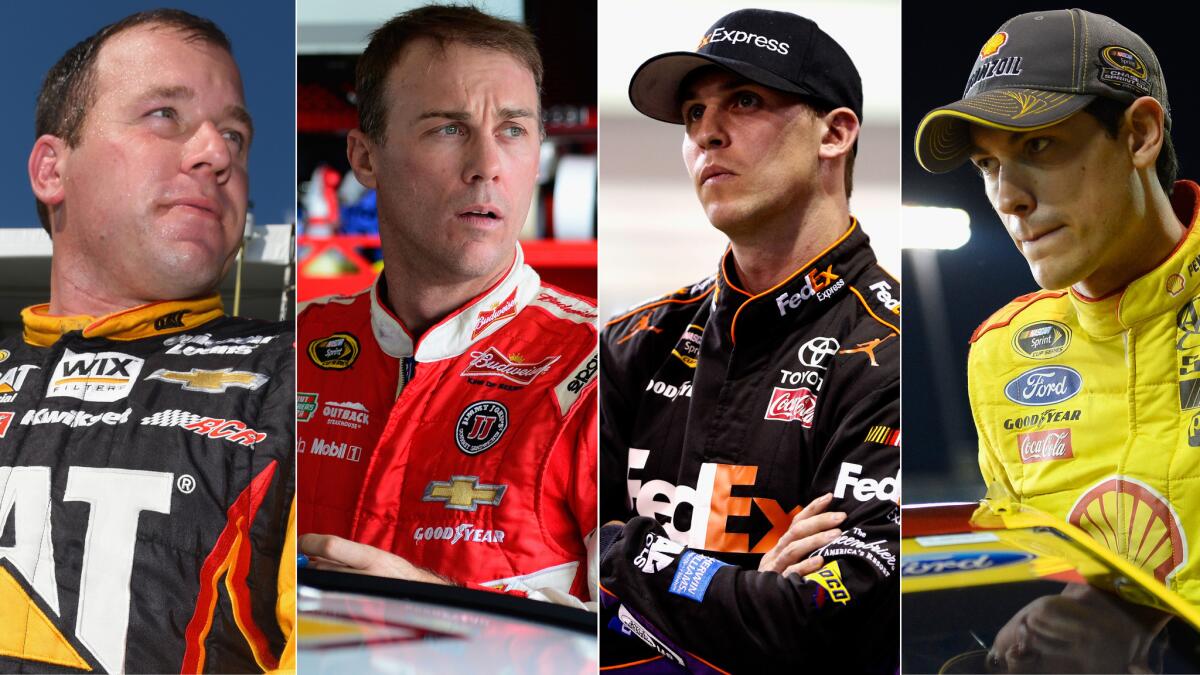 NASCAR Sprint Cup drivers (from left to right) Ryan Newman, Kevin Harvick, Denny Hamlin and Joey Logano will battle for title Sunday at Homestead-Miami Raceway.