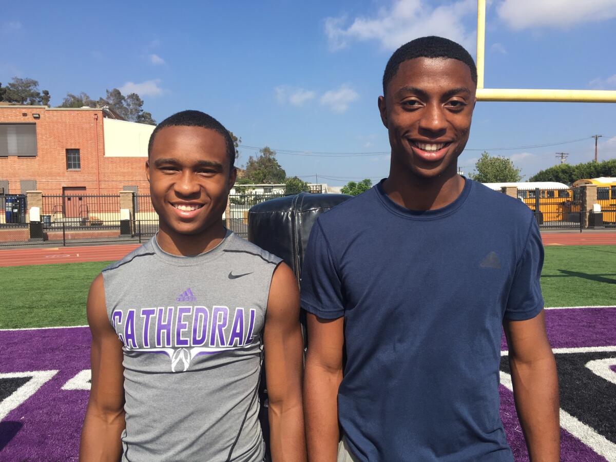 Cathedral receivers Arex Flemings (left) and Jamire Calvin have combined to catch 13 touchdowns.