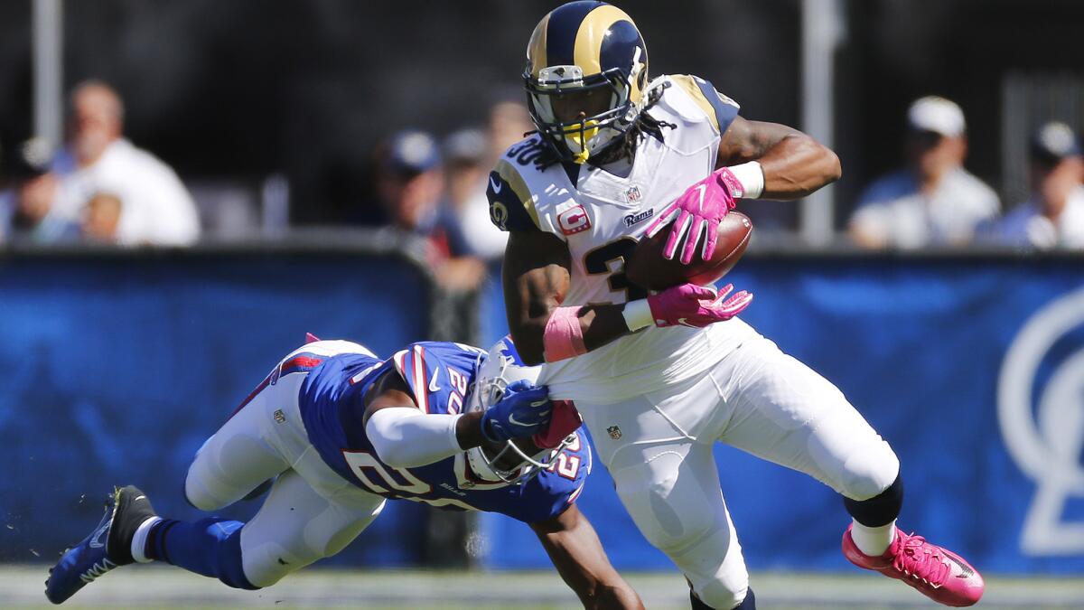 Rams running back Todd Gurley (30) hopes to evade more would-be tacklers in the near future.