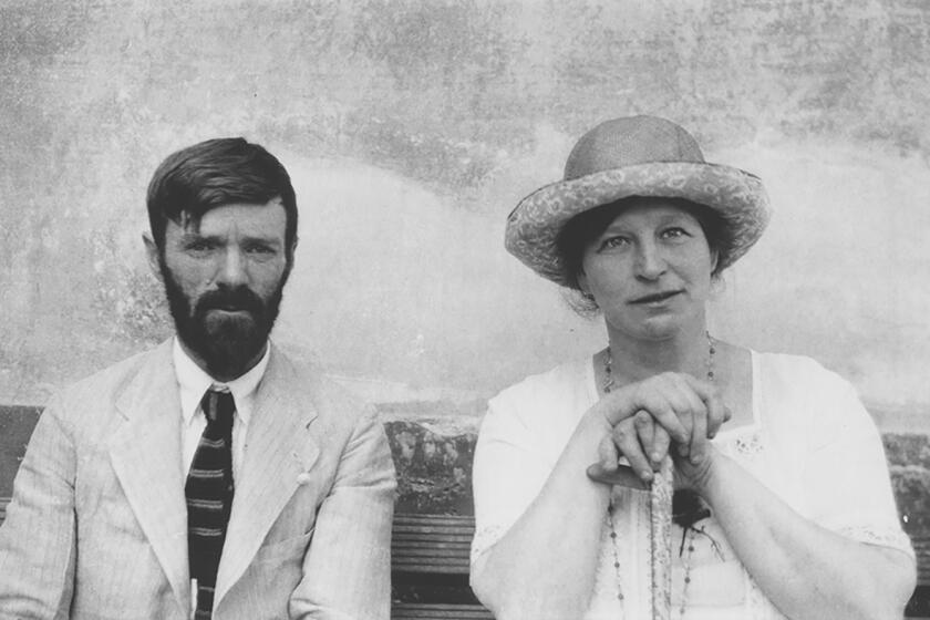 Photograph taken by Witter Bynner showing D.H. Lawrence and Frieda Lawrence sitting on a bench in Chapala, Mexico in 1923.