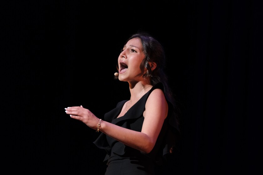 Kendall Becerra performs at the Broadway San Diego Awards finale on May 29 at the Balboa Theater.