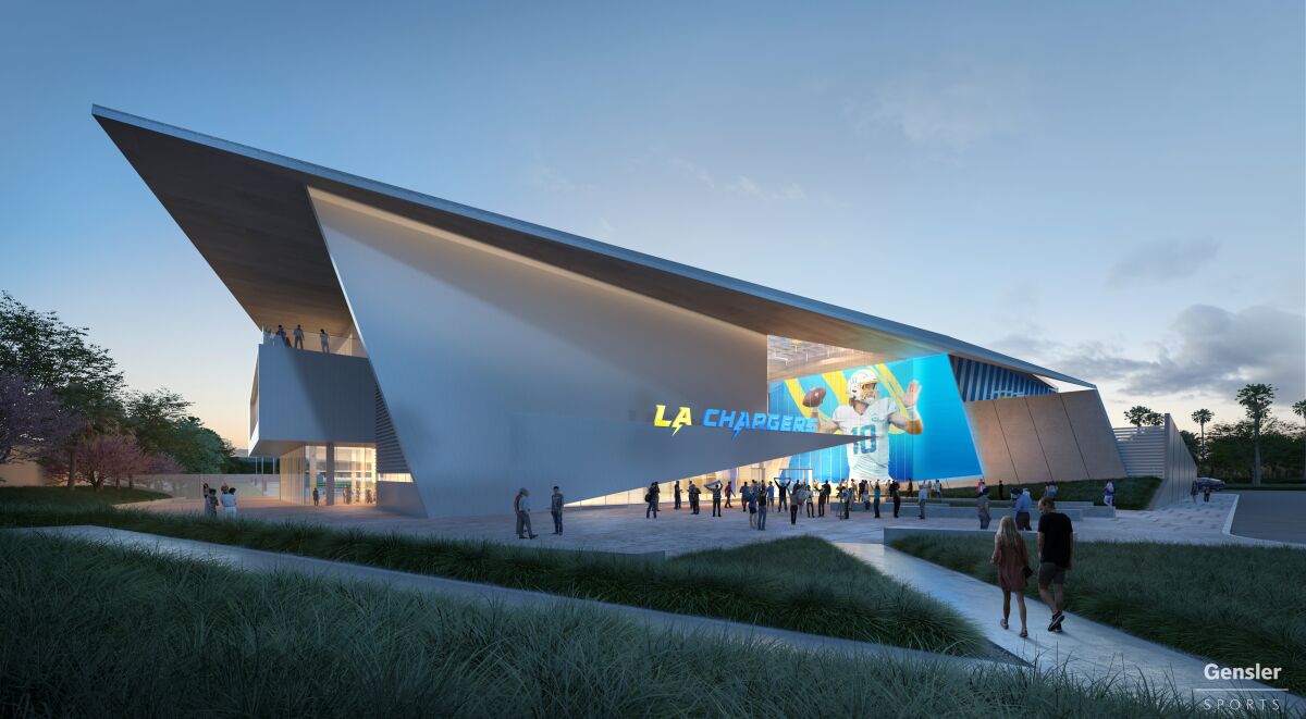 An artist's rendering of the Chargers' planned headquarters and training complex in El Segundo.