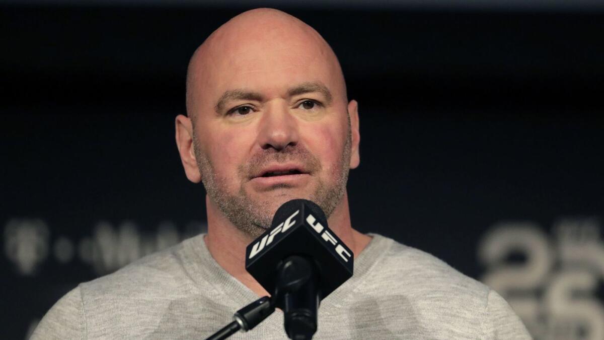 Dana White addresses the media recently at a news conference in New York.