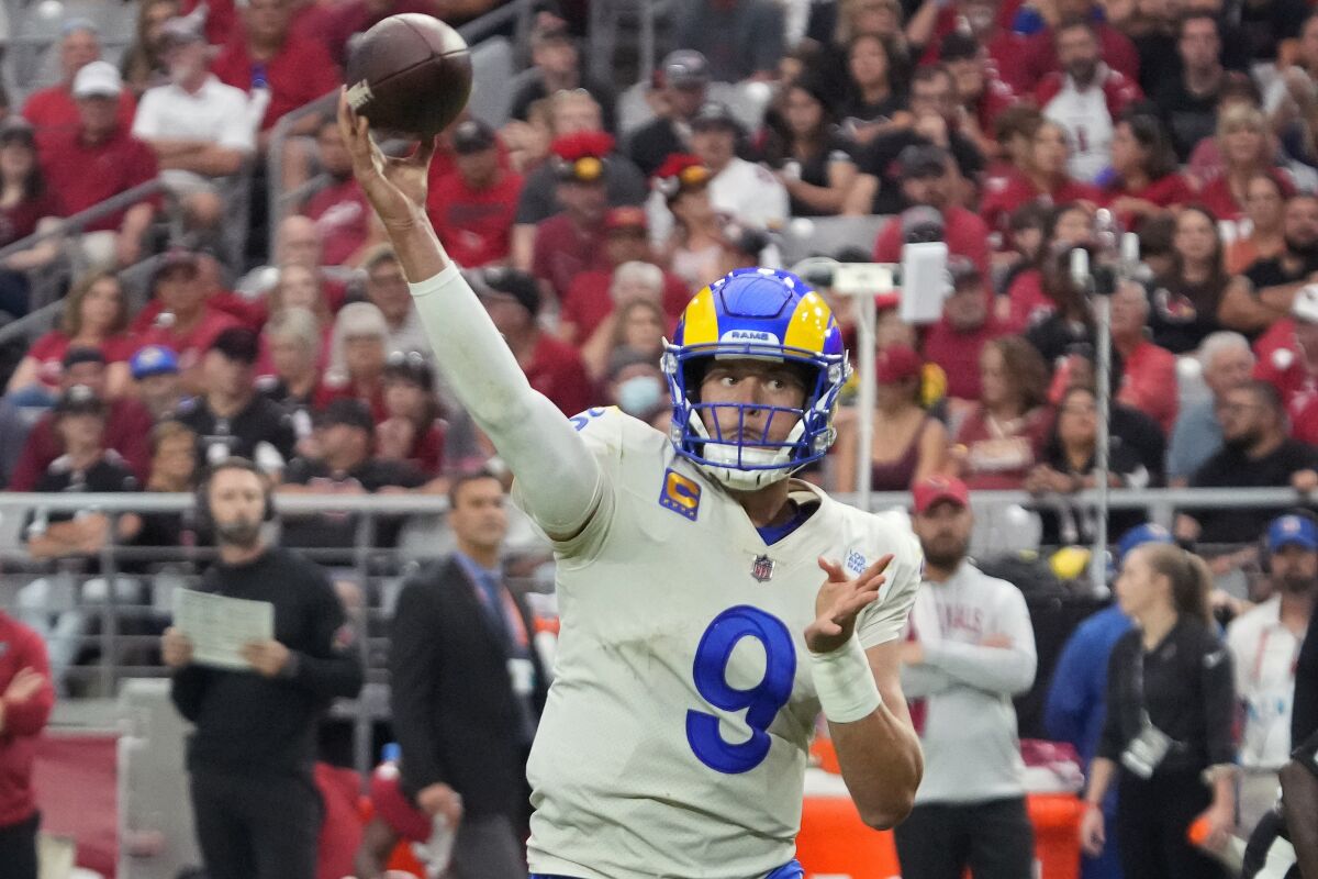 Rams quarterback Matthew Stafford throws against the Arizona Cardinals