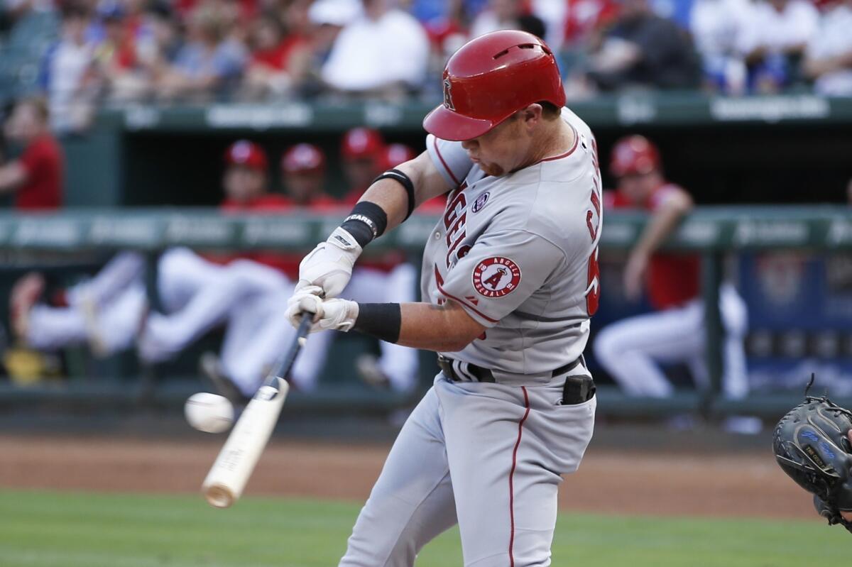 Outfielder Kole Calhoun, who had a home run Monday in an exhibition game, hit .282 and drove in 32 runs in 58 games for the Angels last season.