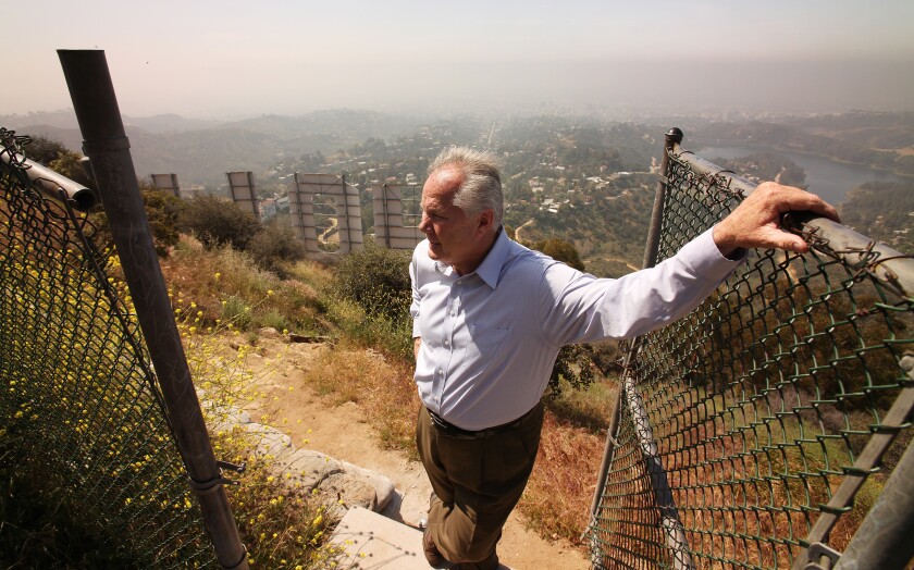 City Councilman Tom LaBonge walks on Mount Lee above the Hollywood Sign on April 26, 2010.