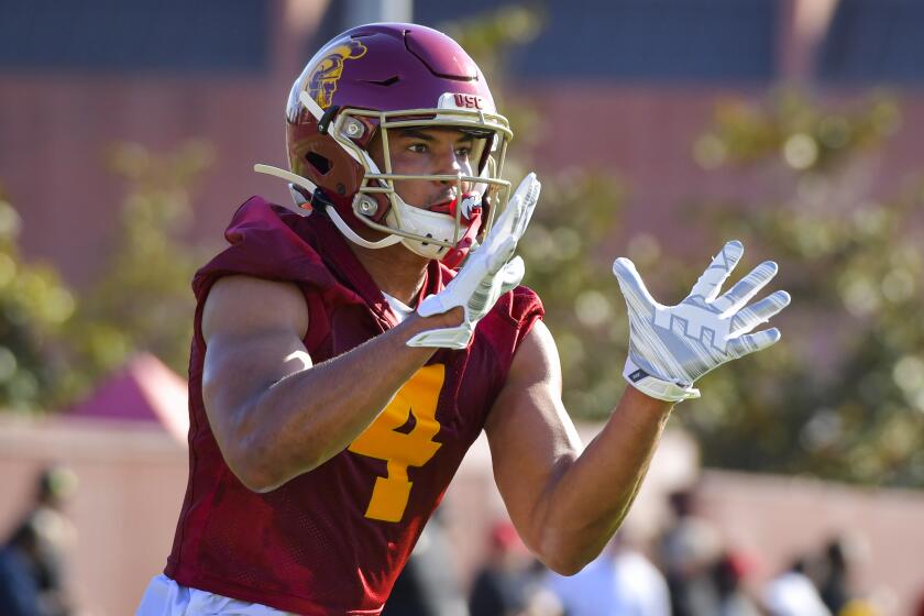 USC wide receiver Bru McCoy takes part in a team practice session in March 2020.