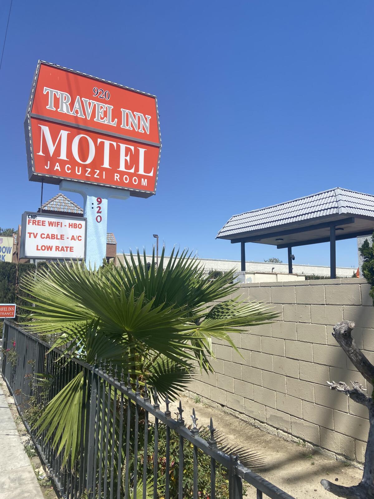 A sign for the Travel Inn on Beach Boulevard in Anaheim