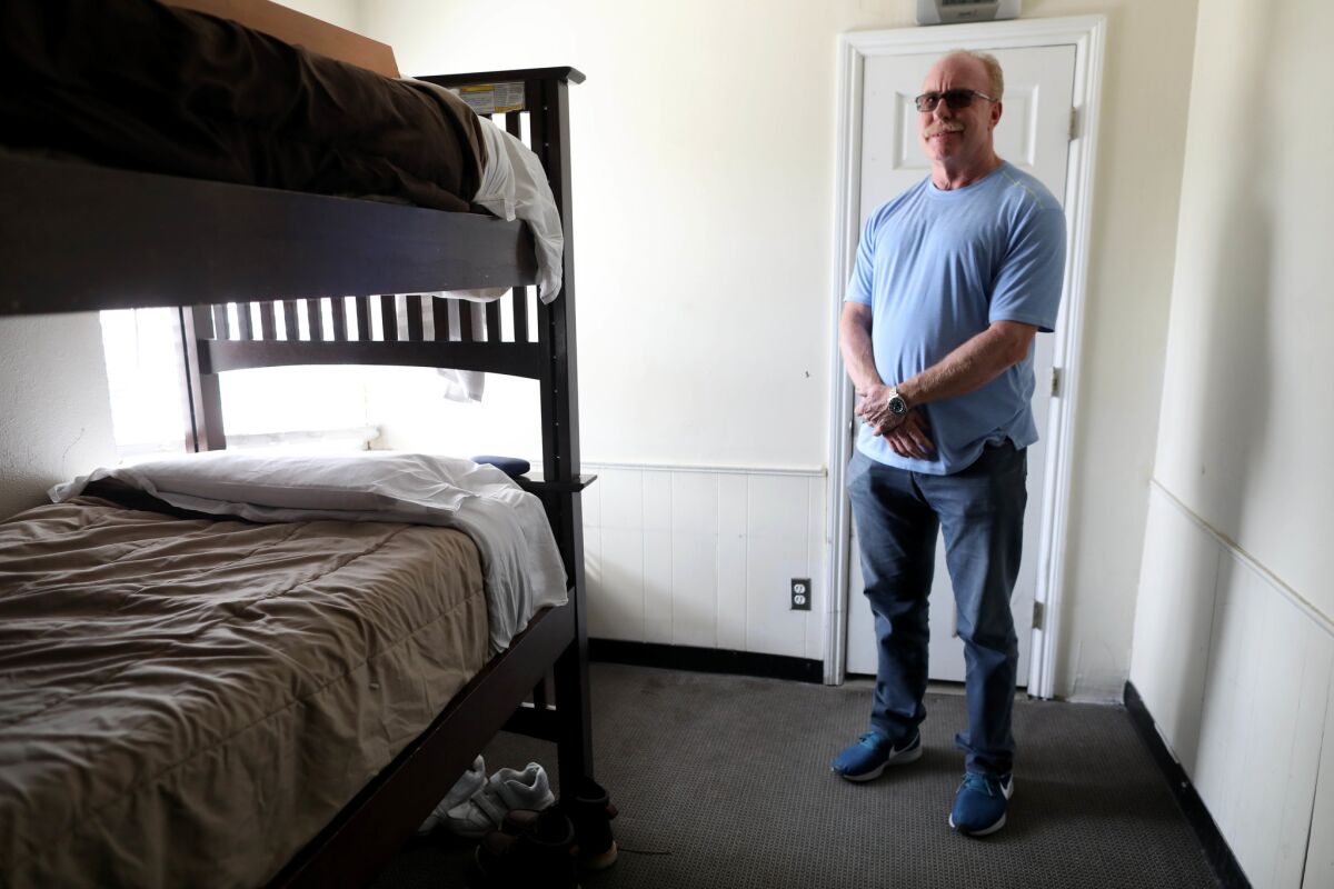 Kevin Schick, in the room he occupied while a patient, in Pasadena.