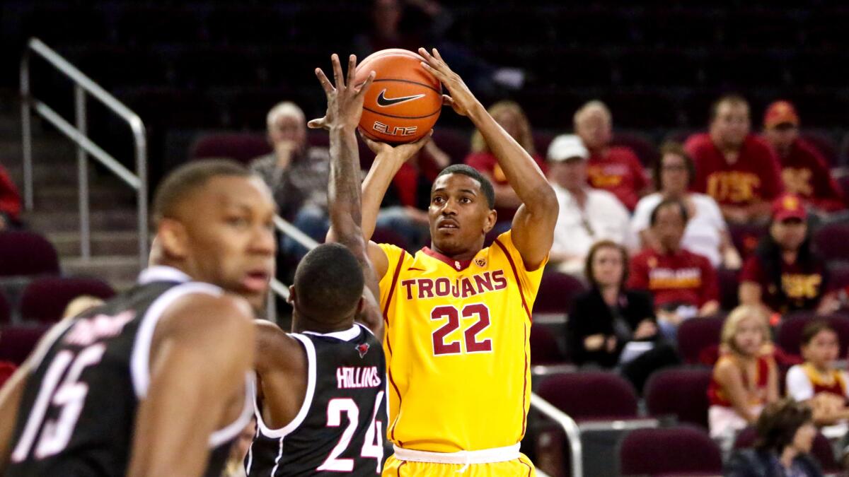 USC freshman guard De'Anthony Melton, shown taking a shot during a game against Omaha, has averaged 10 points, six rebounds, three assists and three steals per game.
