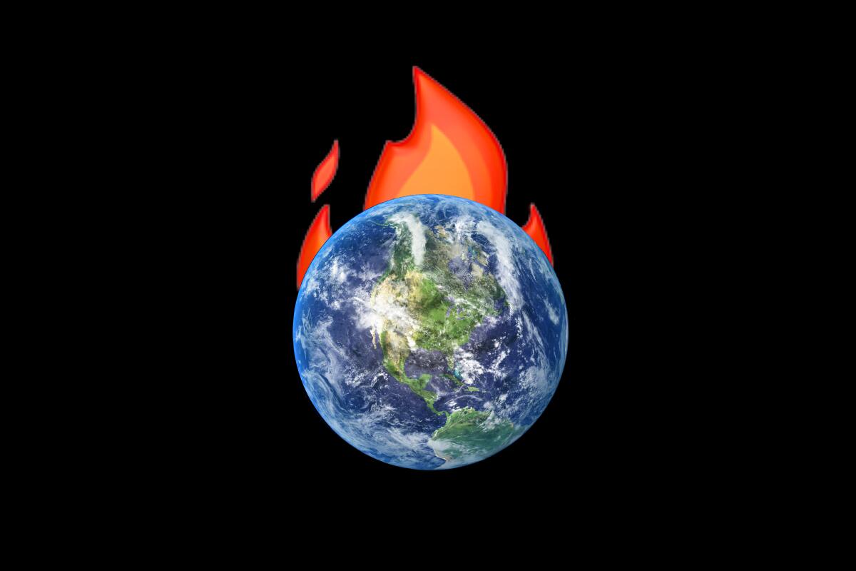 Photo of earth with flames behind it