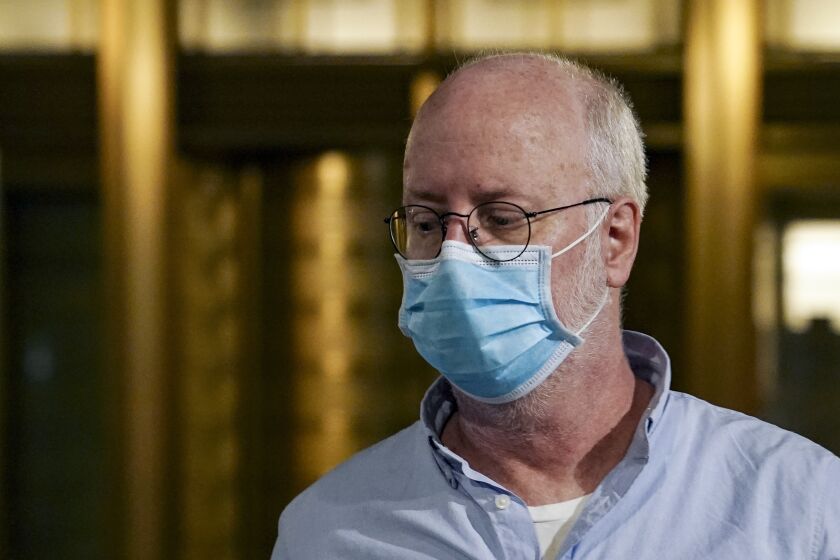FILE - Robert Hadden is released on bail on Sept. 9, 2020, in New York. Two New York hospitals have agreed to pay more than $165 million to 147 former patients who have accused Hadden, a former gynecologist, of sexual abuse and misconduct. Columbia University Irving Medical Center and NewYork-Presbyterian announced the agreement Friday, Oct. 7, 2022. (AP Photo/John Minchillo)