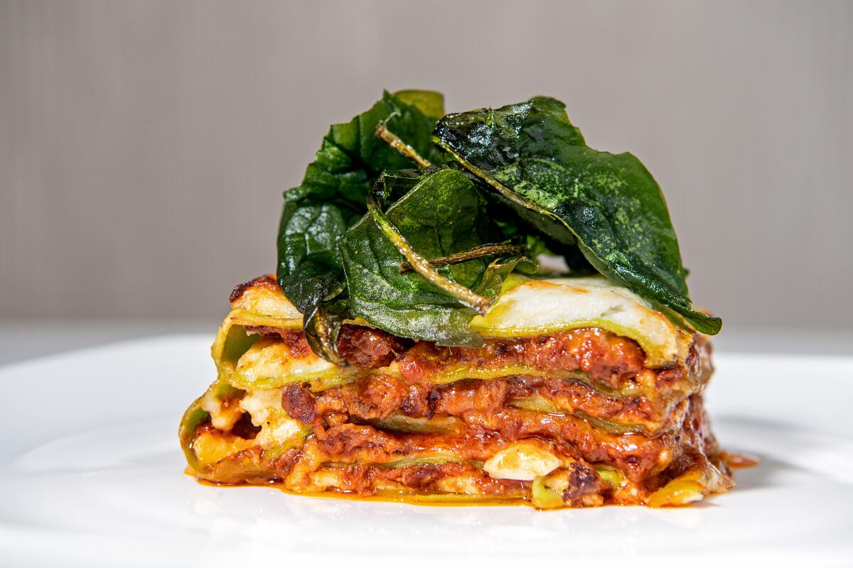 A serving of lasagna from Angelini Osteria
