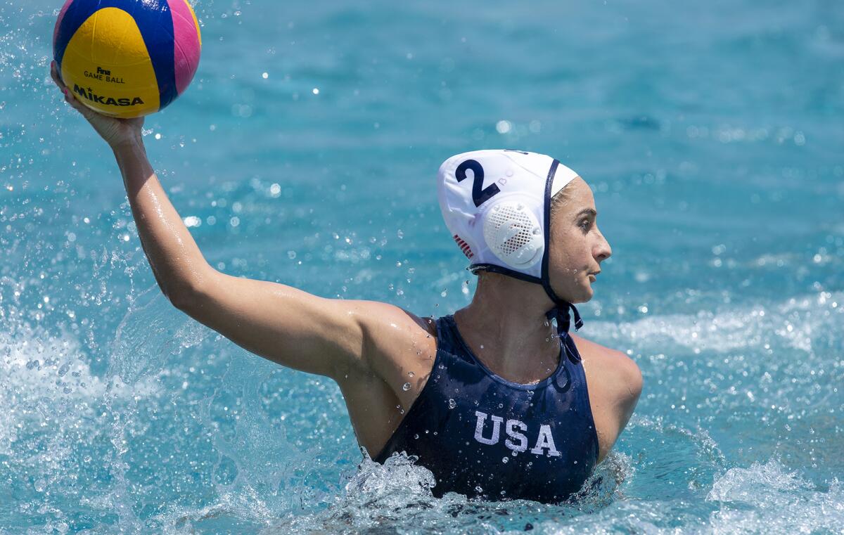 U.S. women's national water polo team's Maddie Musselman takes a shot.