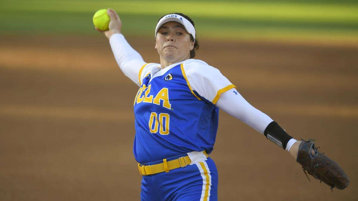 UCLA pitcher Rachel Garcia pitches.