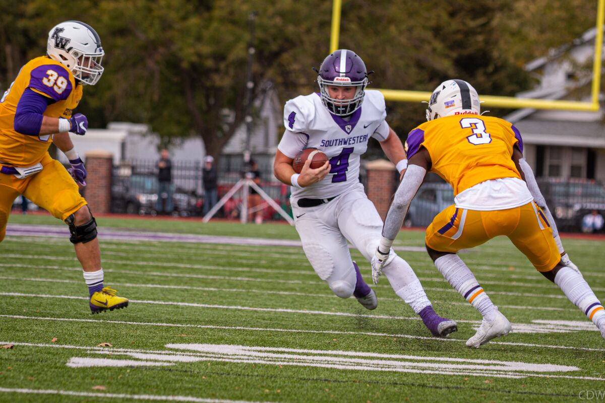 Greg Cagle runs with ball for Southwestern College, an NAIA school in Kansas.