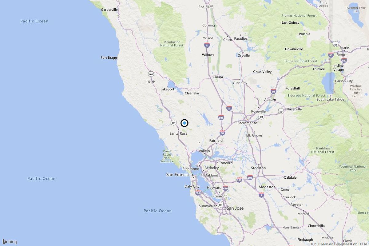 A map showing the location of the epicenter of Wednesday evening's quake near Calistoga, Calif.