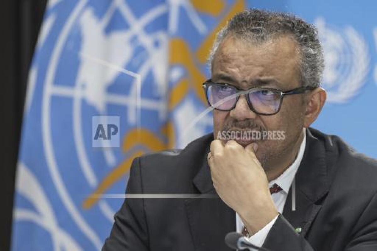 Tedros Adhanom Ghebreyesus speaks to journalists during a press conference